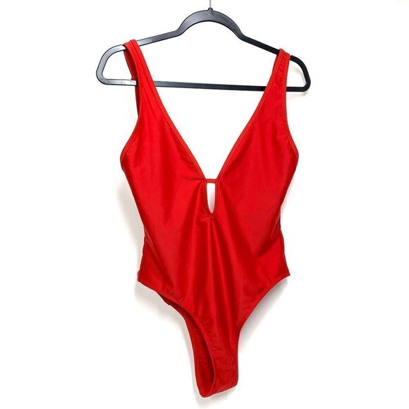Low Cut High Leg Open Back One Piece Swimsuit - Siren Red Size Medium - Picture 9 of 9